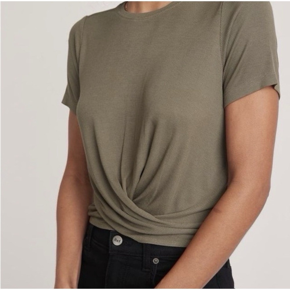 Marine Layer Small‎ Lexi Rib Twist Front Olive Cropped Short Sleeve Modal Tee